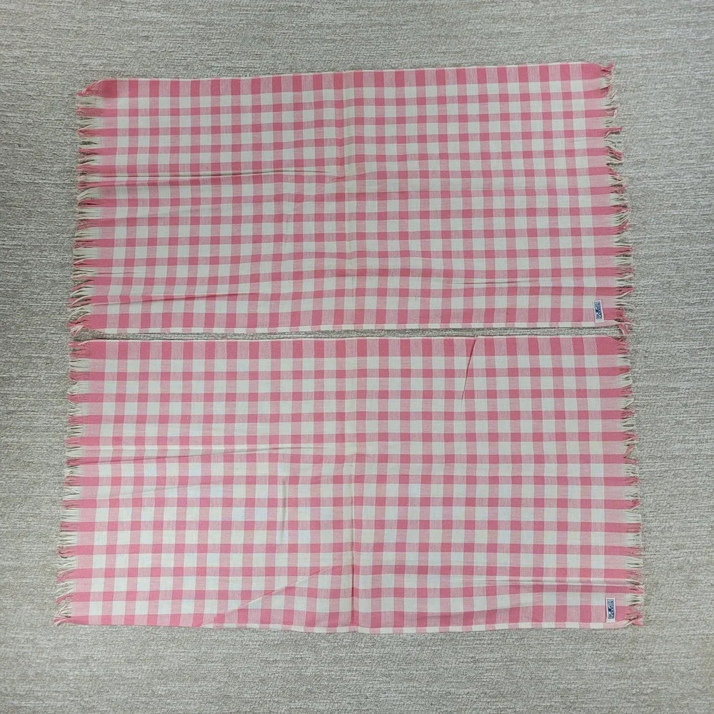 Vintage Cannon Tea Towel Kitchen Dish Rag Pink Gingham Linen Deadstock Set of 2